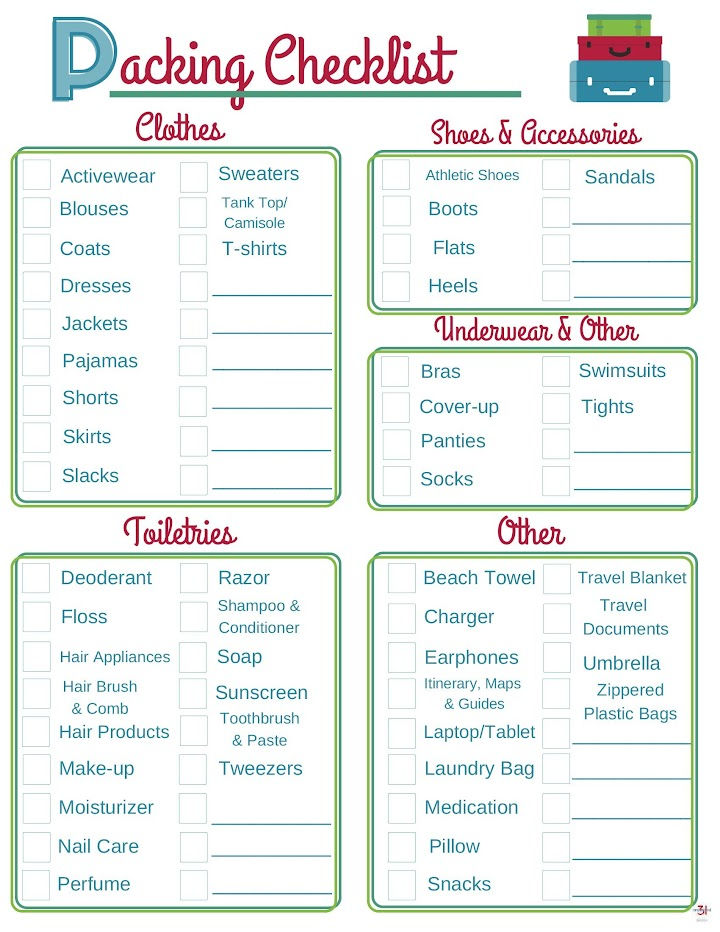 25 Free Travel Packing List Printable - Vacation Checklist