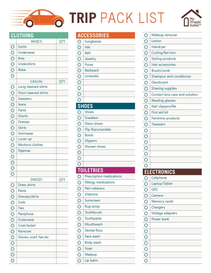 25 Free Travel Packing List Printable - Vacation Checklist