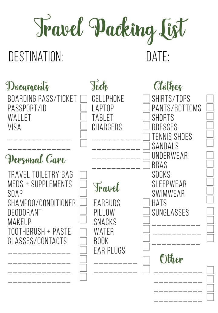 25 Free Travel Packing List Printable - Vacation Checklist